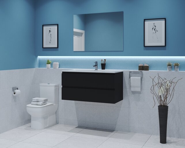 Gliss Project Badkamermeubel 80 cm Mat Zwart met wastafel Glans Wit