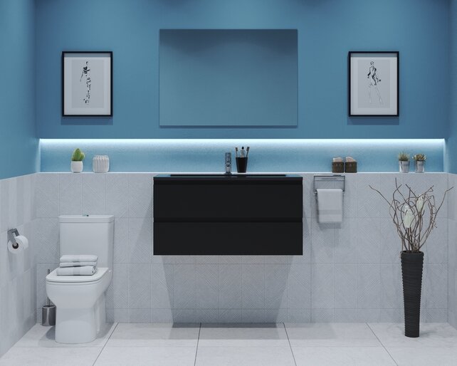 Gliss Project Badkamermeubel 80 cm Mat Zwart met wastafel Glans Wit