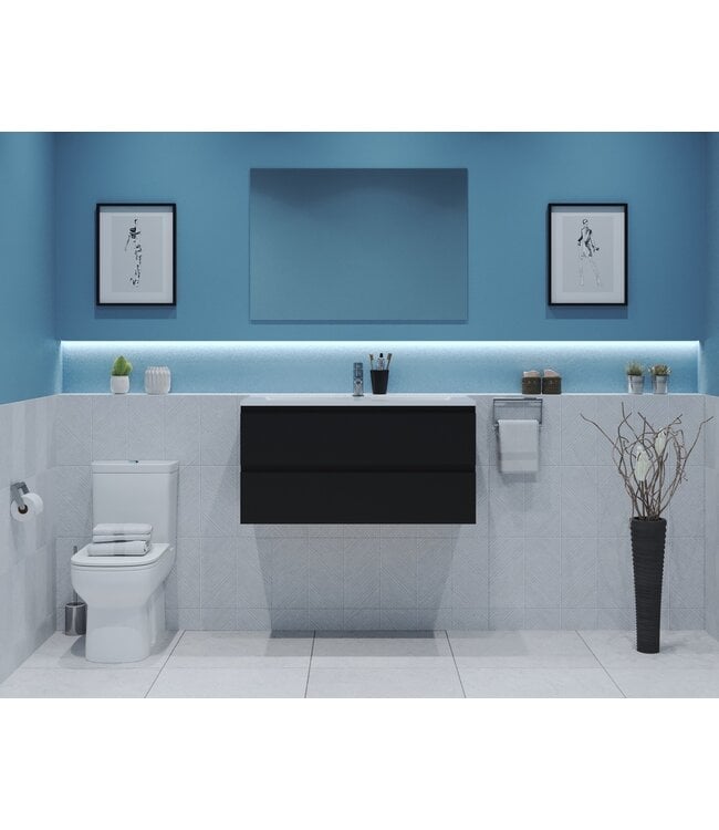 GLISS DESIGN Gliss Project Badkamermeubel 80 cm Mat Zwart met wastafel Mat Zwart