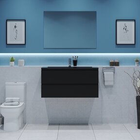 Gliss Project Badkamermeubel 80 cm Mat Zwart met wastafel Mat Zwart