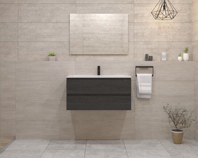 Gliss Project Badkamermeubel 80 cm Frey Oak met wastafel Mat Zwart