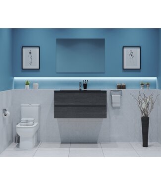 GLISS DESIGN Gliss Project Badkamermeubel 80 cm Frey Oak met wastafel Mat Zwart