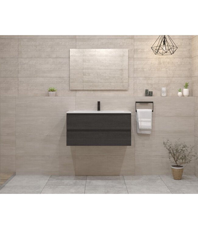 GLISS DESIGN Gliss Project Badkamermeubel 80 cm Frey Oak met wastafel Mat Wit