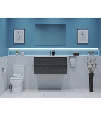 GLISS DESIGN Gliss Project Badkamermeubel 80 cm Frey Oak met wastafel Mat Wit