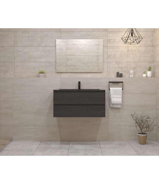 GLISS DESIGN Gliss Project Badkamermeubel 80 cm Frey Oak met wastafel Glans Wit