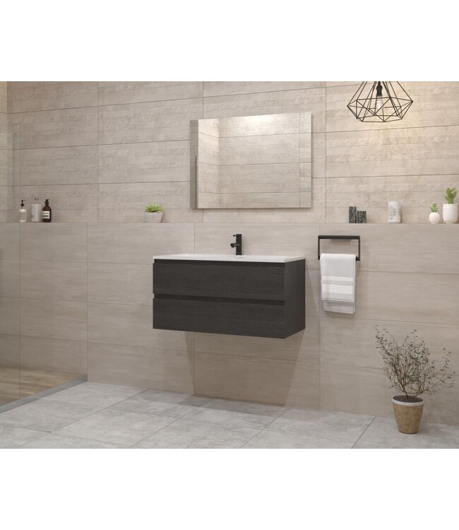 GLISS DESIGN Gliss Project Badkamermeubel 80 cm Frey Oak met wastafel Glans Wit