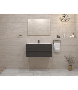 GLISS DESIGN Gliss Project Badkamermeubel 80 cm Frey Oak met wastafel Glans Wit