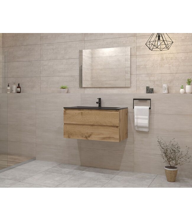 Gliss Project Badkamermeubel 80 cm Dakota Oak met wastafel Glans Wit