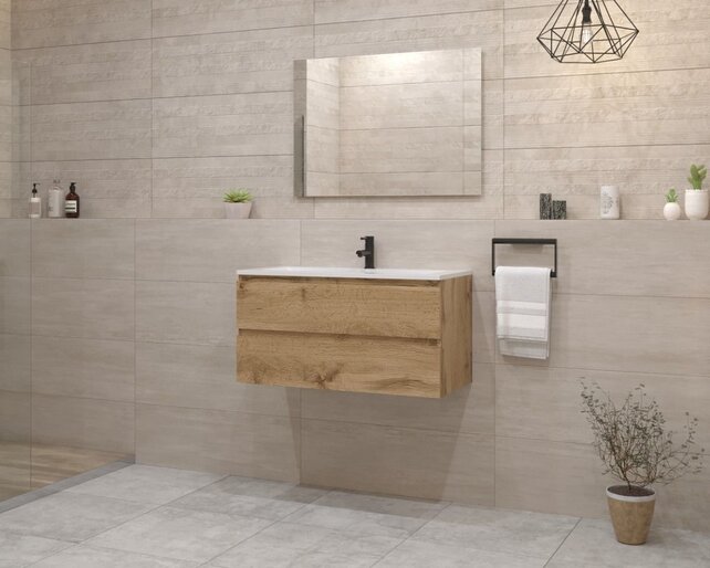 Gliss Project Badkamermeubel 80 cm Dakota Oak met wastafel Mat Zwart