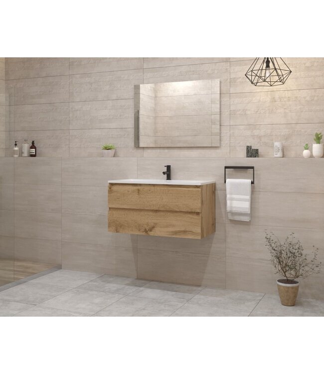 Gliss Project Badkamermeubel 80 cm Dakota Oak met wastafel Mat Zwart