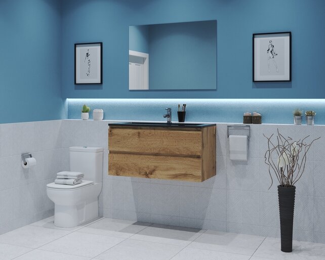 Gliss Project Badkamermeubel 80 cm Dakota Oak met wastafel Mat Zwart