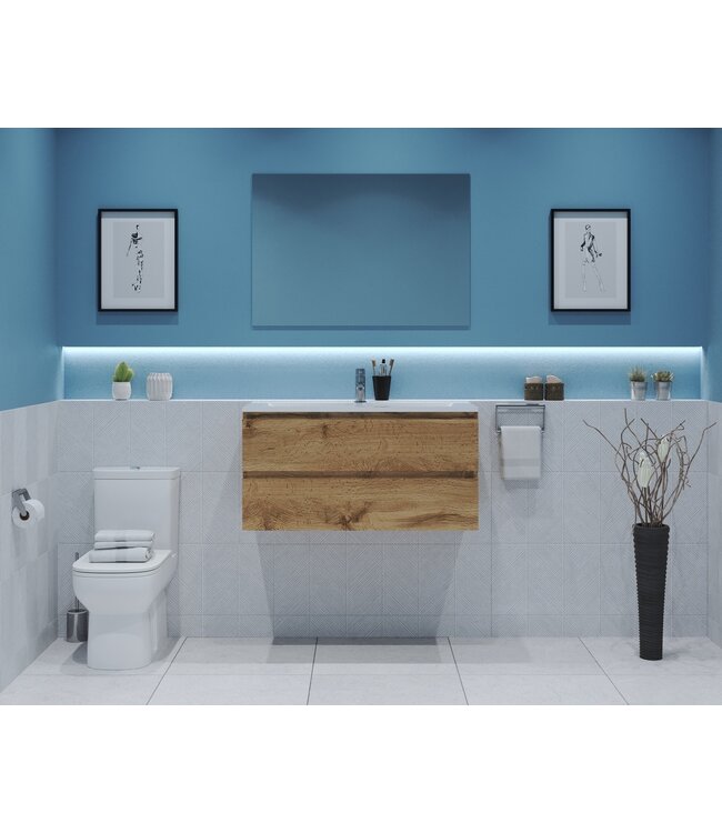 GLISS DESIGN Gliss Project Badkamermeubel 80 cm Dakota Oak met wastafel Mat Zwart