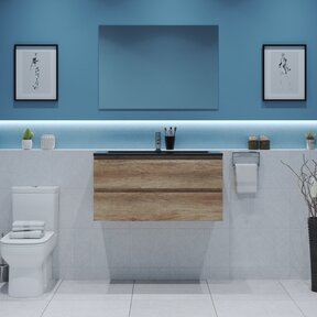 Gliss Project Badkamermeubel 80 cm Canyon Oak met wastafel Mat Zwart