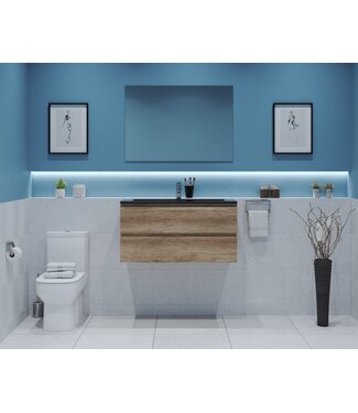 GLISS DESIGN Gliss Project Badkamermeubel 80 cm Canyon Oak met wastafel Mat Zwart