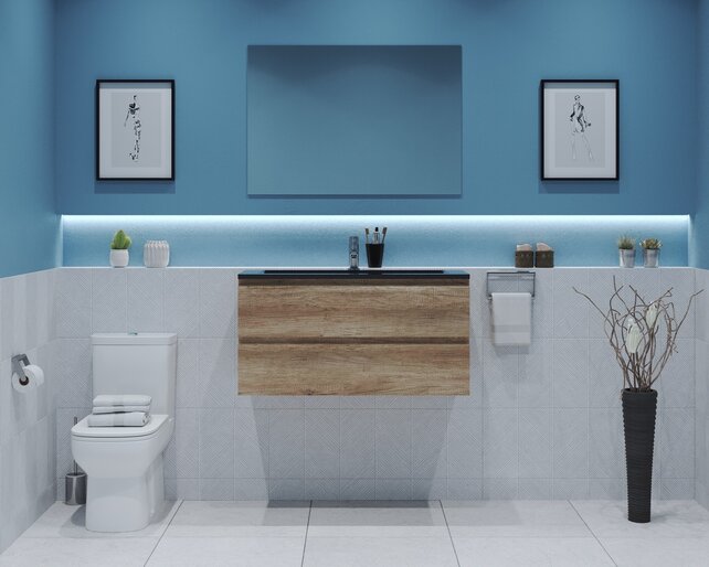 Gliss Project Badkamermeubel 80 cm Canyon Oak met wastafel Mat Wit