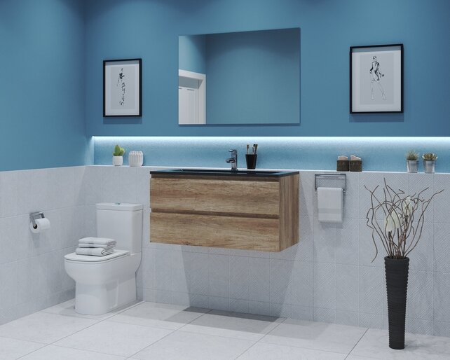 Gliss Project Badkamermeubel 80 cm Canyon Oak met wastafel Mat Wit