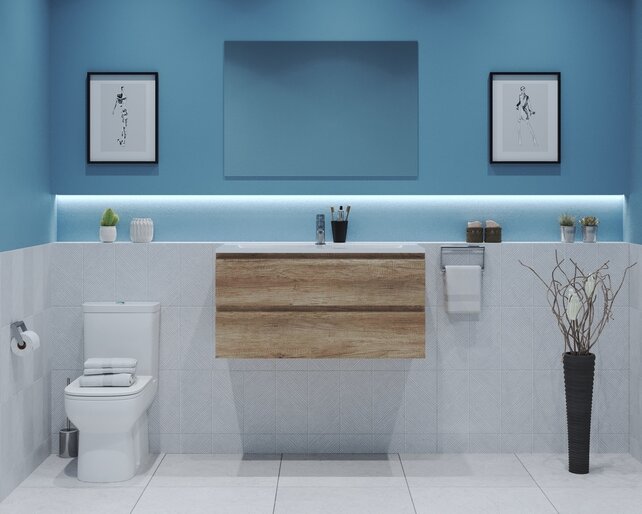 Gliss Project Badkamermeubel 80 cm Canyon Oak met wastafel Mat Wit