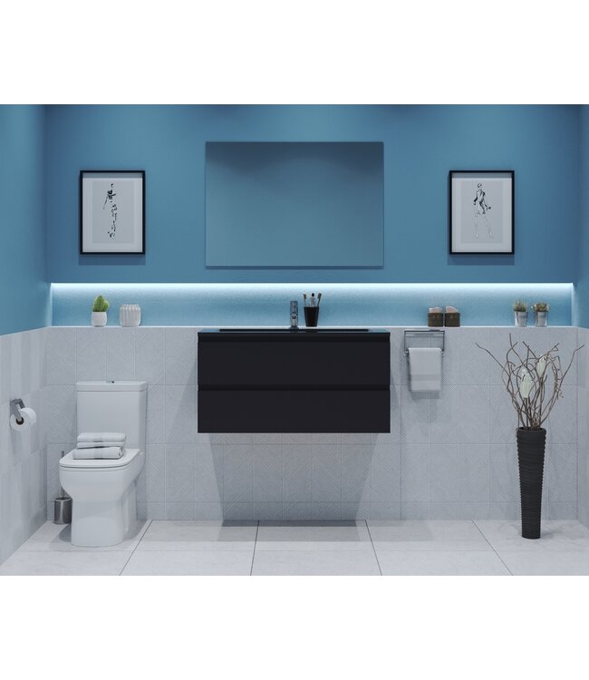 GLISS DESIGN Gliss Project Badkamermeubel 80 cm Glans Antraciet met wastafel Mat Wit