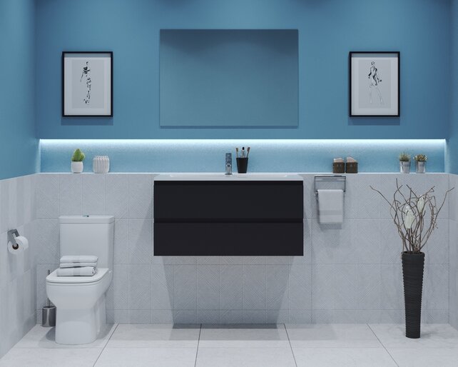 Gliss Project Badkamermeubel 80 cm Glans Antraciet met wastafel Mat Zwart