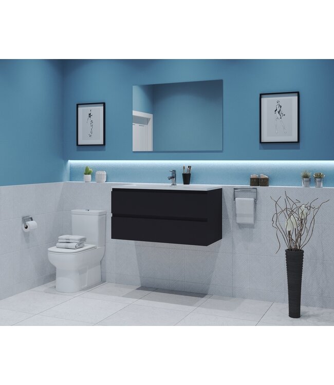 Gliss Project Badkamermeubel 80 cm Glans Antraciet met wastafel Mat Zwart