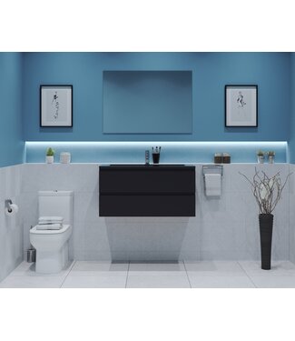 GLISS DESIGN Gliss Project Badkamermeubel 80 cm Glans Antraciet met wastafel Mat Zwart