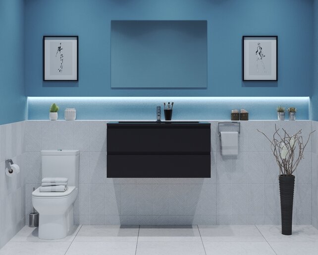 Gliss Project Badkamermeubel 80 cm Glans Antraciet met wastafel Mat Zwart