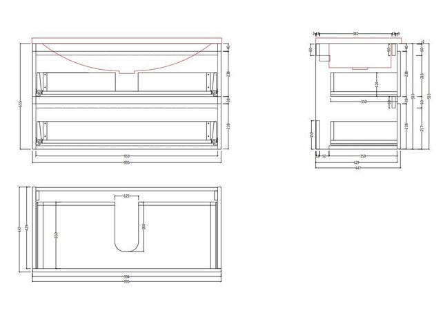 Gliss Project Badkamermeubel 100 cm Glans Antraciet met wastafel Glans Wit
