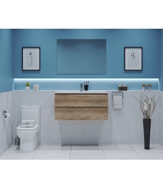 GLISS DESIGN Gliss Project Badkamermeubel 100 cm Canyon Oak met wastafel Glans Wit