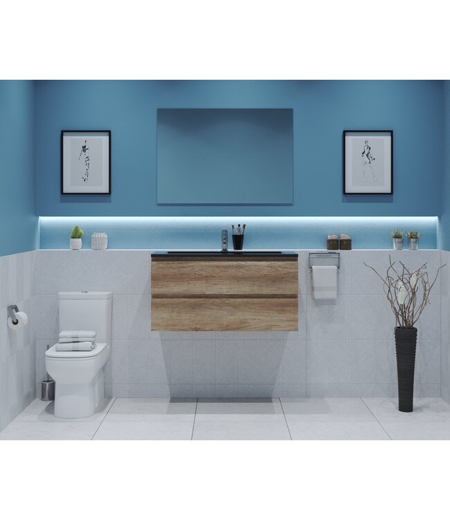 GLISS DESIGN Gliss Project Badkamermeubel 100 cm Canyon Oak met wastafel Mat Wit