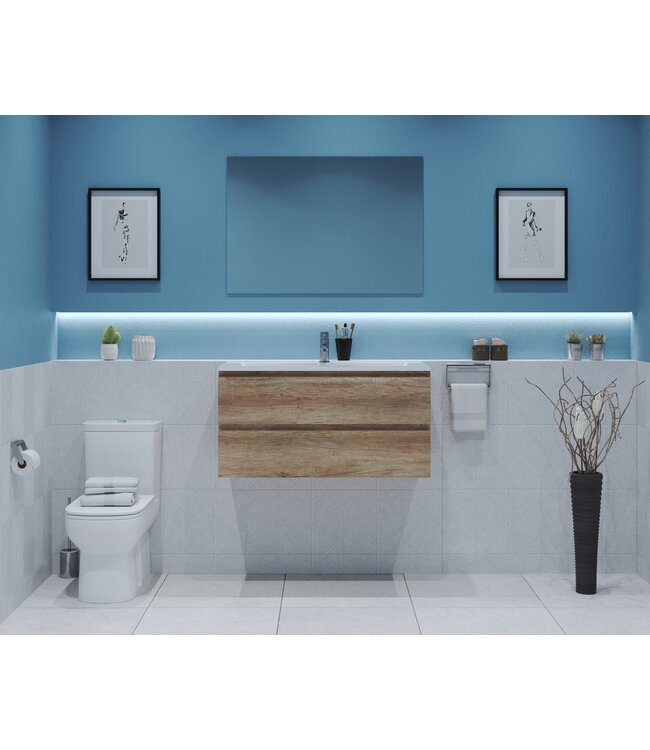 GLISS DESIGN Gliss Project Badkamermeubel 100 cm Canyon Oak met wastafel Mat Wit