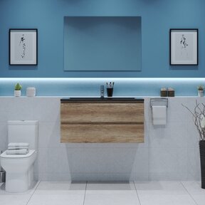 Gliss Project Badkamermeubel 100 cm Canyon Oak met wastafel Mat Zwart