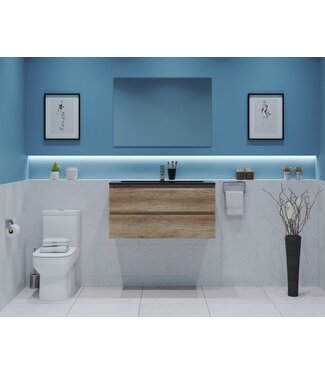 GLISS DESIGN Gliss Project Badkamermeubel 100 cm Canyon Oak met wastafel Mat Zwart