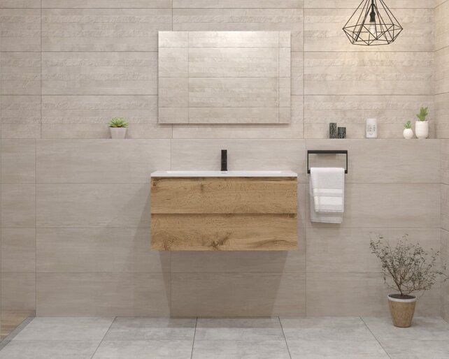 Gliss Project Badkamermeubel 100 cm Dakota Oak met wastafel Mat Zwart