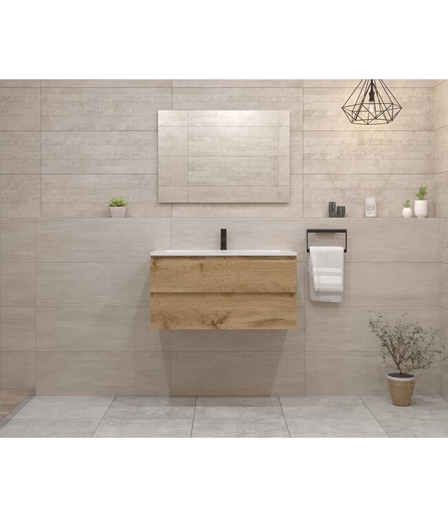 Gliss Project Badkamermeubel 100 cm Dakota Oak met wastafel Mat Zwart