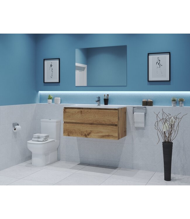 GLISS DESIGN Gliss Project Badkamermeubel 100 cm Dakota Oak met wastafel Mat Wit