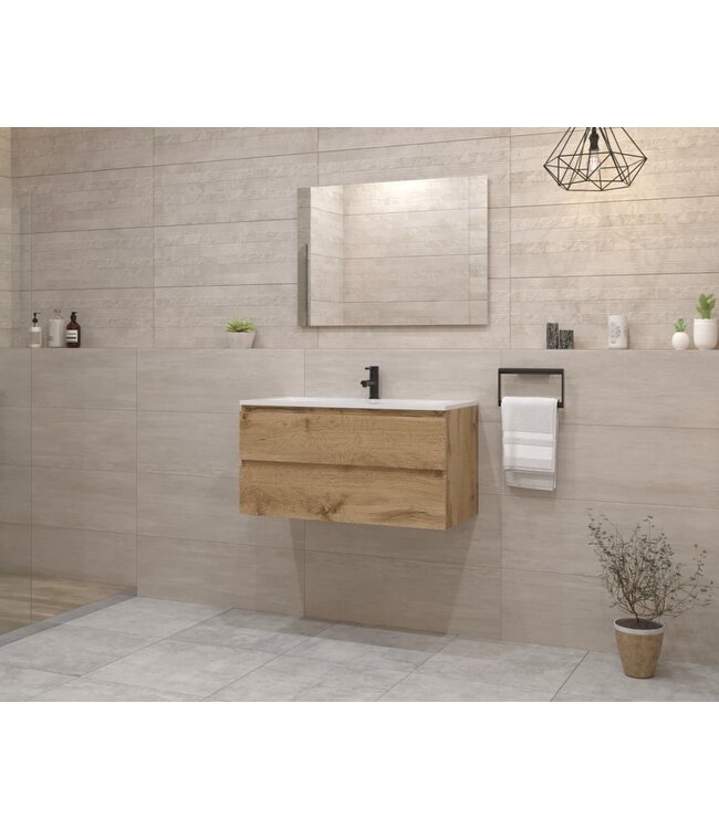 Gliss Project Badkamermeubel 100 cm Dakota Oak met wastafel Glans Wit