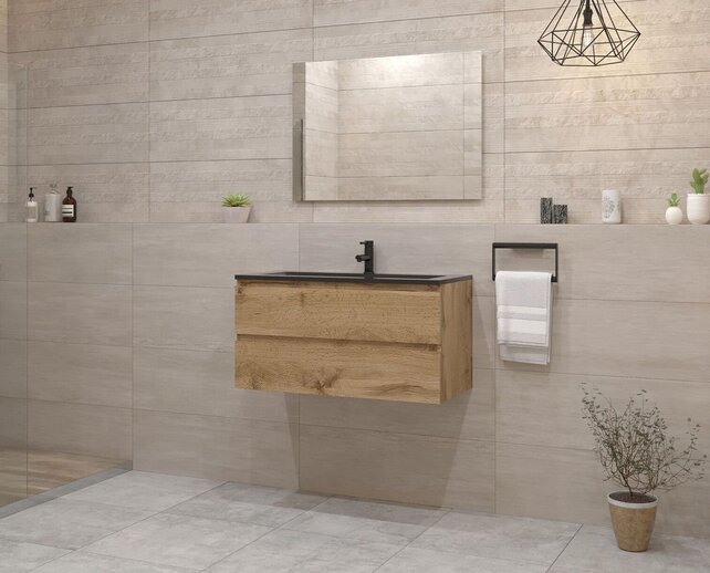 Gliss Project Badkamermeubel 100 cm Dakota Oak met wastafel Glans Wit