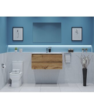 GLISS DESIGN Gliss Project Badkamermeubel 100 cm Dakota Oak met wastafel Glans Wit