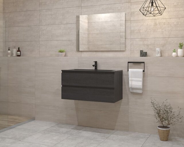 Gliss Project Badkamermeubel 100 cm Frey Oak met wastafel Glans Wit