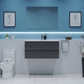 Gliss Project Badkamermeubel 100 cm Frey Oak met wastafel Glans Wit