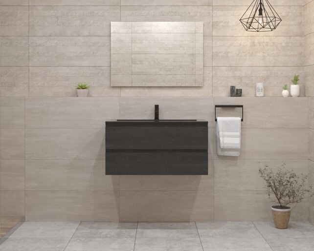 Gliss Project Badkamermeubel 100 cm Frey Oak met wastafel Mat Zwart