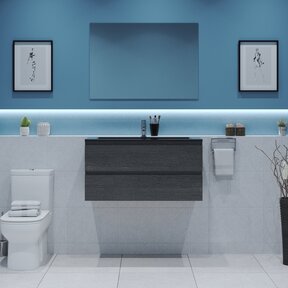 Gliss Project Badkamermeubel 100 cm Frey Oak met wastafel Mat Zwart