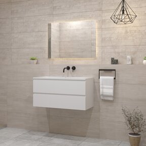 Gliss Project Badkamermeubel 100 cm Mat Wit met wastafel Glans Wit