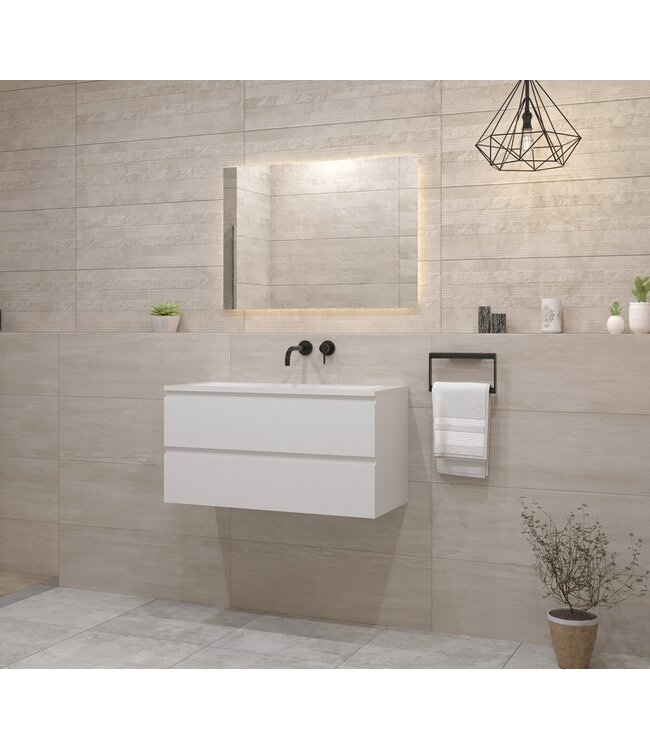 Gliss Project Badkamermeubel 100 cm Glans Wit met wastafel Glans Wit