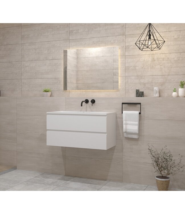 Gliss Project Badkamermeubel 100 cm Glans Wit met wastafel Mat Zwart