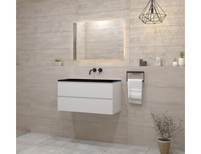 Gliss Project Badkamermeubel 100 cm Glans Wit met wastafel Mat Zwart