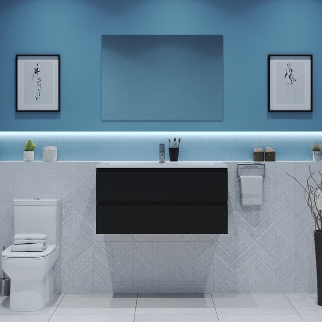 Gliss Project Badkamermeubel 100 cm Mat Zwart met wastafel Mat Zwart