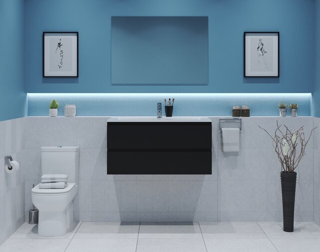 Gliss Project Badkamermeubel 100 cm Mat Zwart met wastafel Mat Zwart