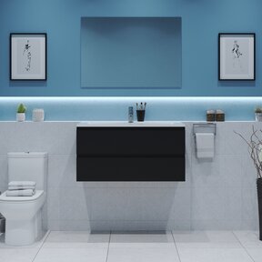 Gliss Project Badkamermeubel 100 cm Mat Zwart met wastafel Glans Wit