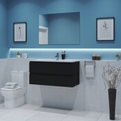 Gliss Project Badkamermeubel 100 cm Mat Zwart met wastafel Glans Wit